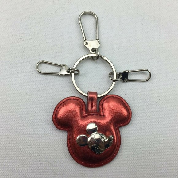 Disney China Mickey Mouse Key Chain Head Ears 3 Clip Attachments Red Silver - Picture 5 of 10
